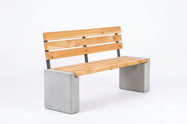 Banc Primus avec assise en mélèze et pieds en béton