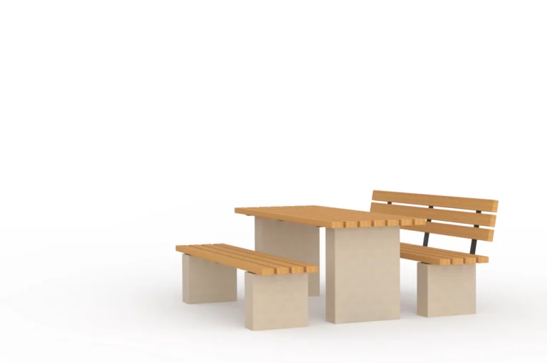 Table urbaine Rota en bois et béton massif pour parcs, villes et espaces extérieurs modernes