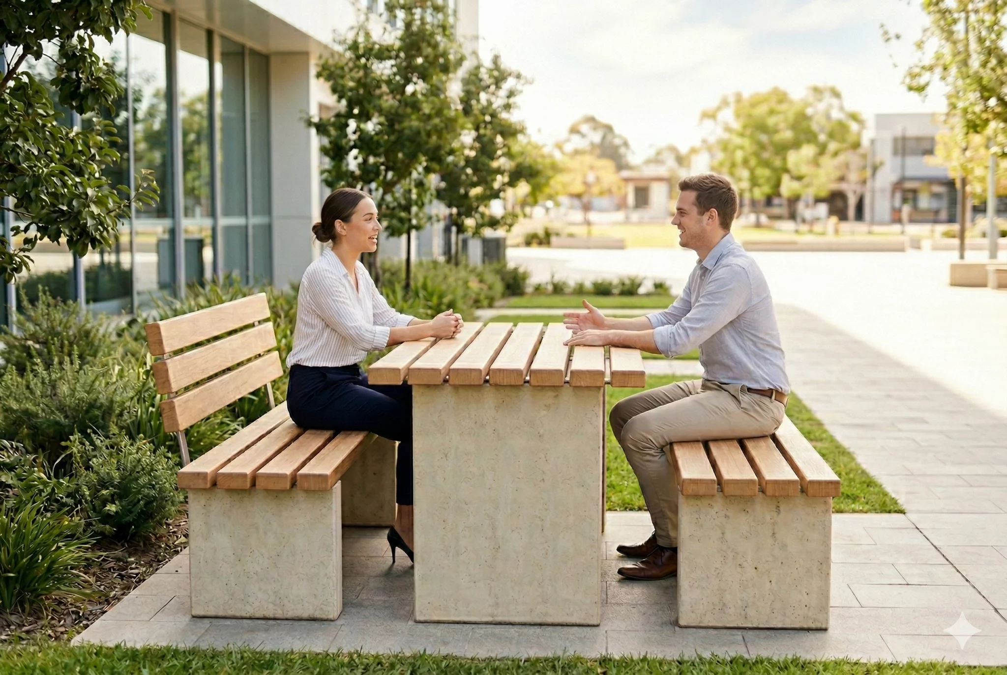 Mobilier urbain table Rota en bois et béton massif pour parcs et villes