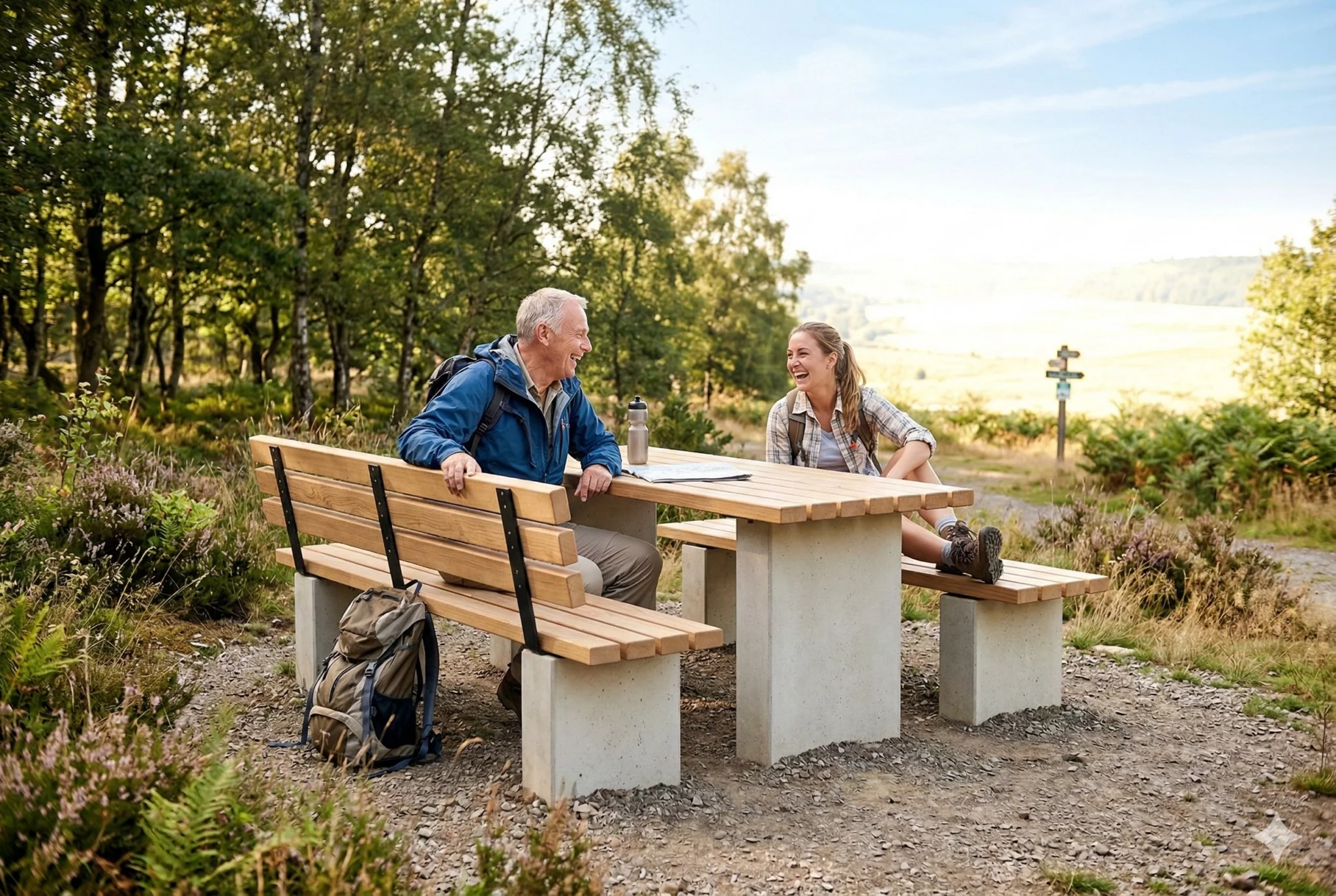 Ensemble table et bancs en bois et béton massif pour parcs et espaces urbains modernes