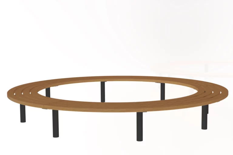 Banc circulaire Tibia avec dossier en bois de mélèze et structure en acier thermolaqué
