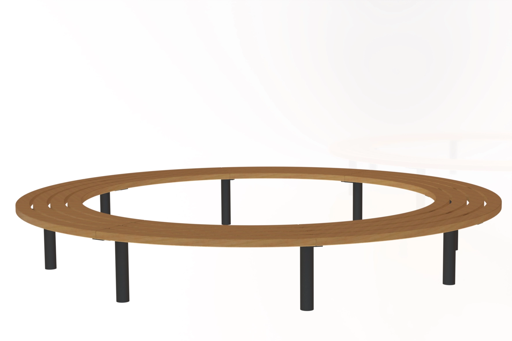 Banc circulaire Tibia avec dossier en bois de mélèze et structure en acier thermolaqué