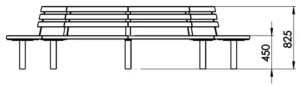 Dessin technique du banc rond Tabia vue de coté