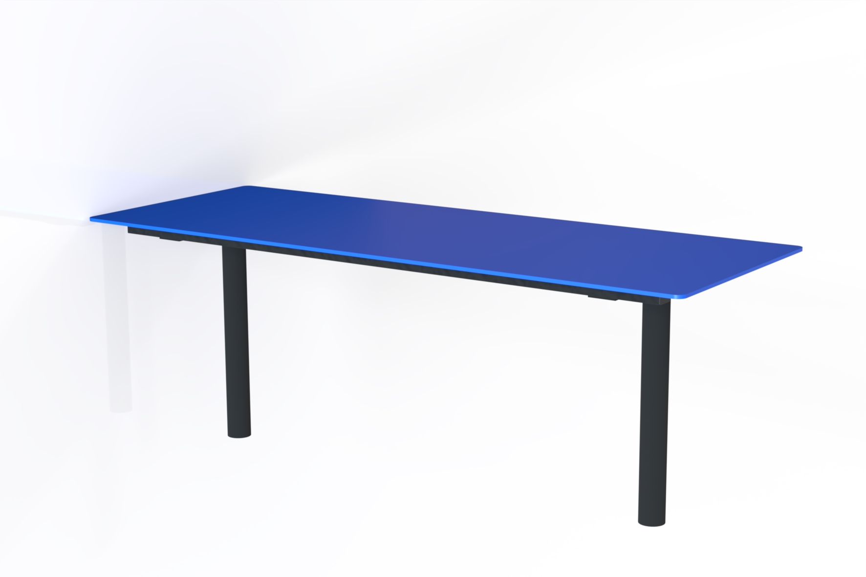 Table Tibia HPL bleue avec structure en acier galvanisé et un plateau en HPL