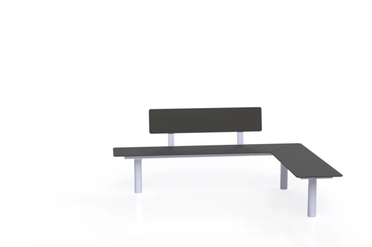 Banc d’angle Tabia HPL modulaire avec dossier en acier et HPL pour extérieur