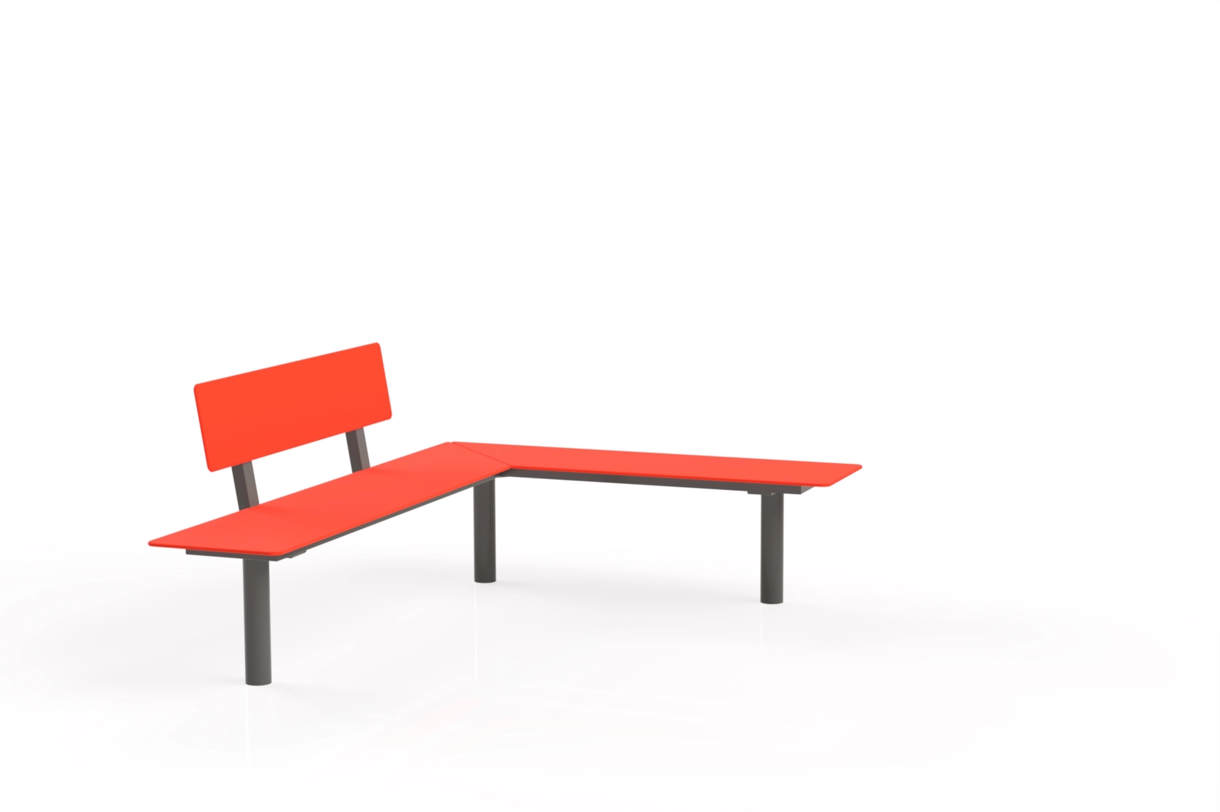 Banc d’angle Tabia HPL avec assises rouges en HPL pour aménagement extérieur moderne