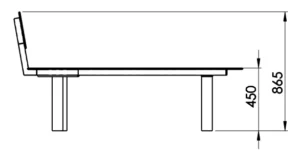 Vue technique de côté du banc d’angle Tabia HPL avec dimensions