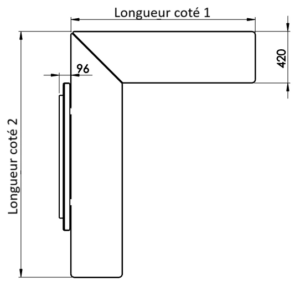 Vue de dessus du banc d’angle Tabia HPL en forme L avec dimensions