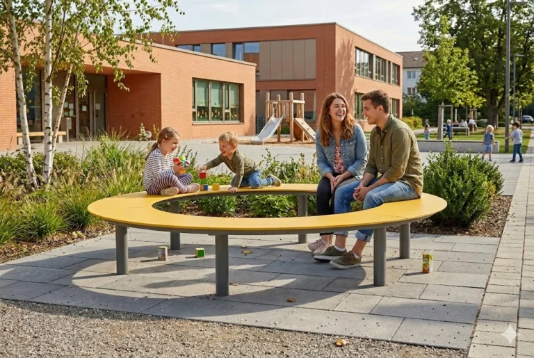 Banc circulaire Tibia HPL modulaire pour aménagement extérieur