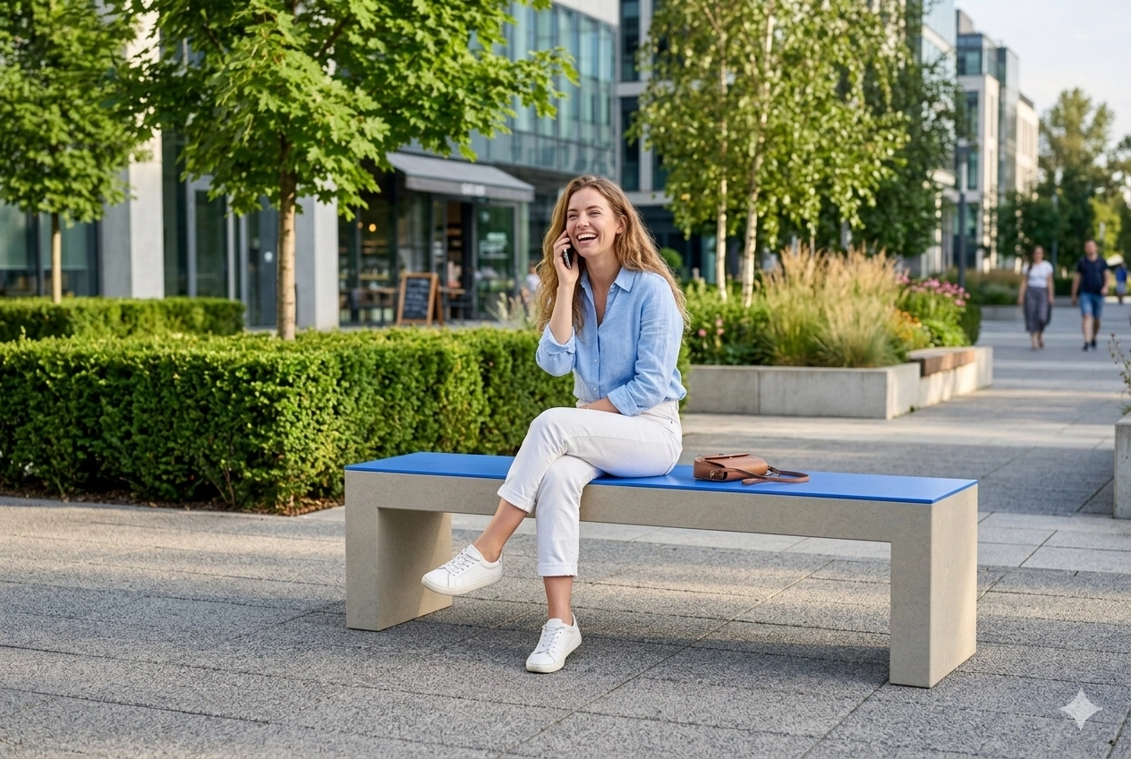 Banc en béton avec assise HPL pour campus et espaces publics