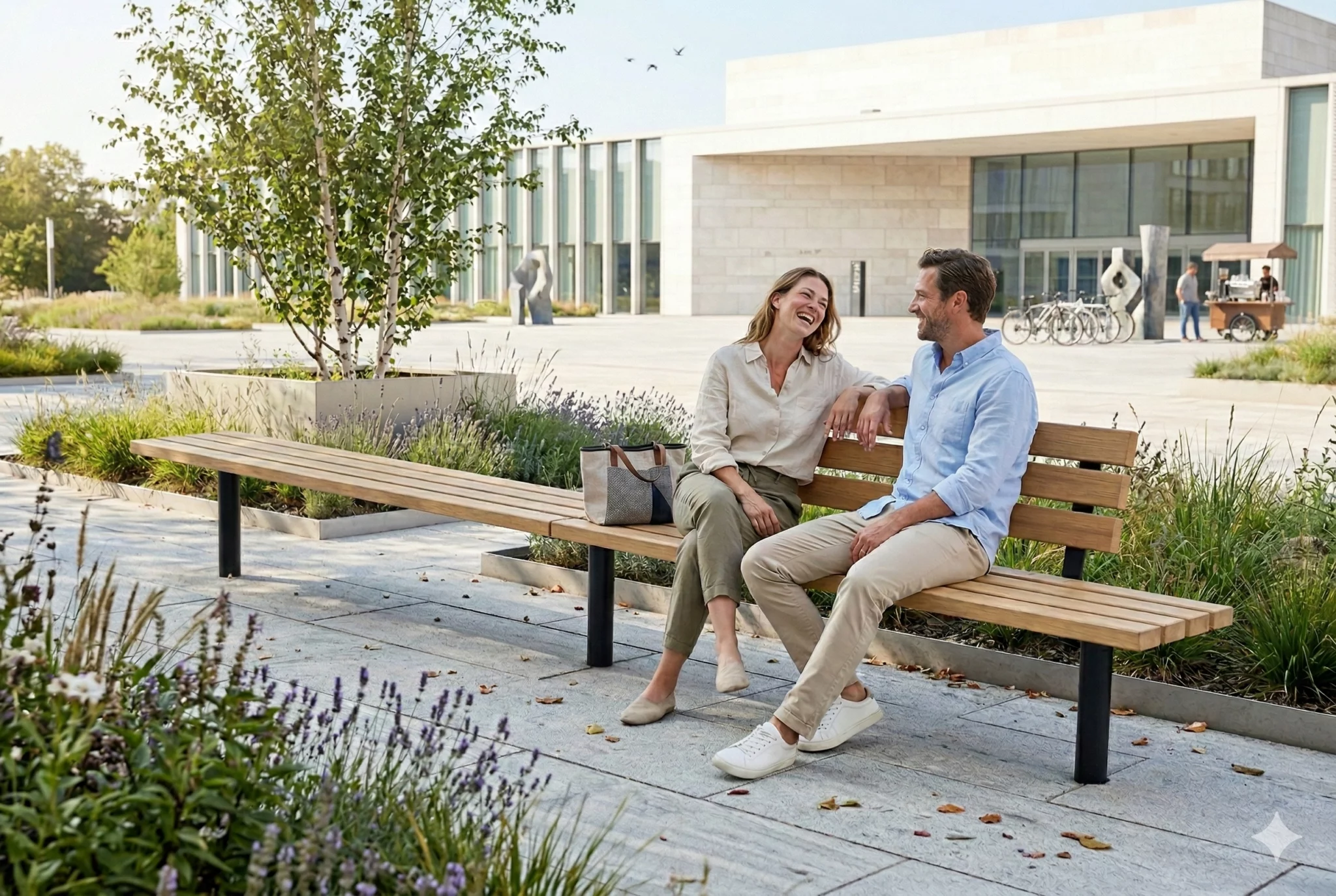 Banc modulaire Tabia en acier et bois pour espaces publics