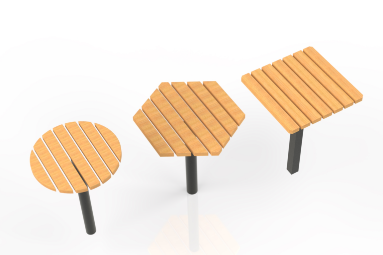 Mange-debout en bois Tabia avec trois formes de plateau pour extérieur