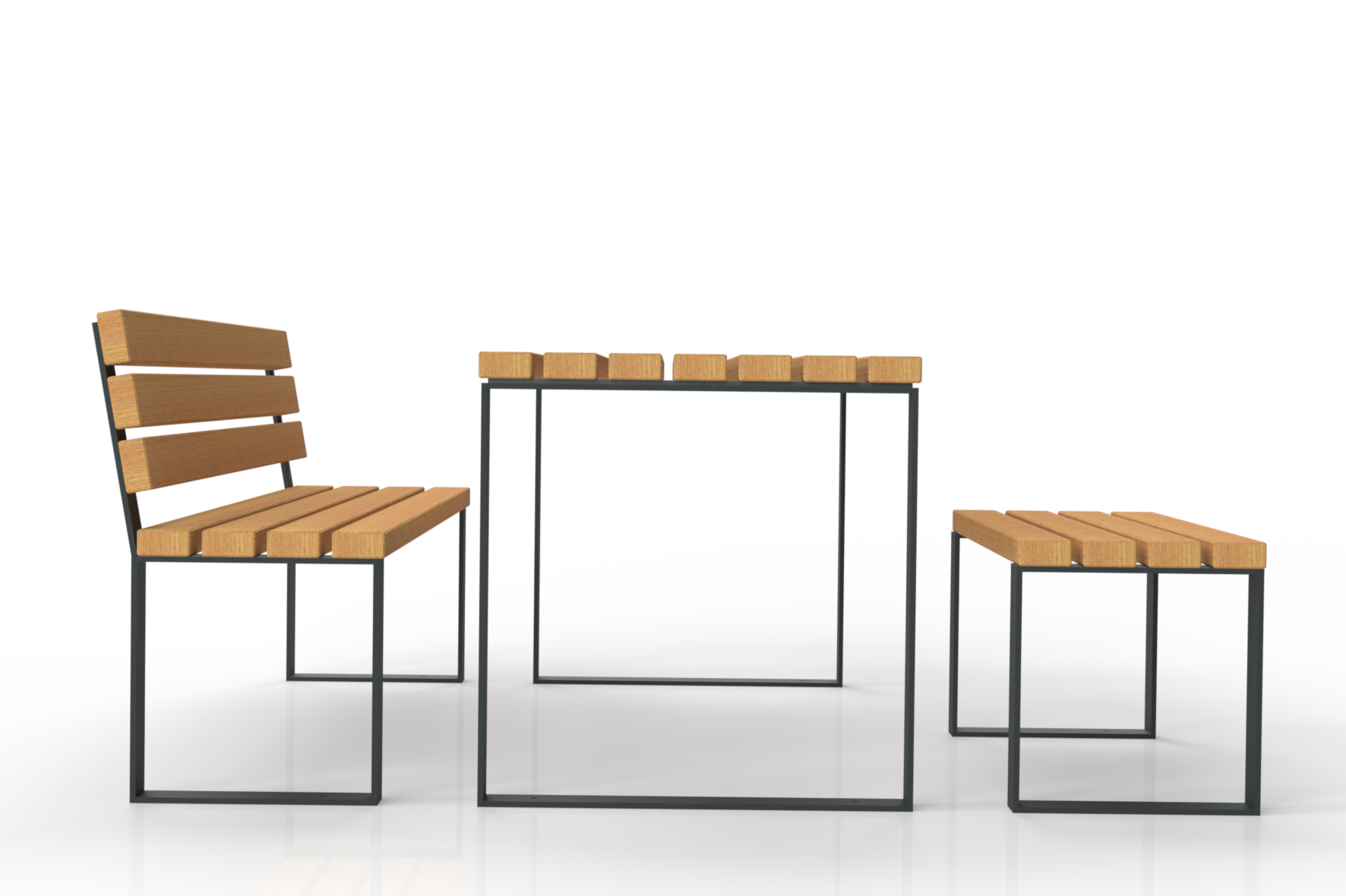 Table bois pied métal Nobilis avec banc et tabouret en bois