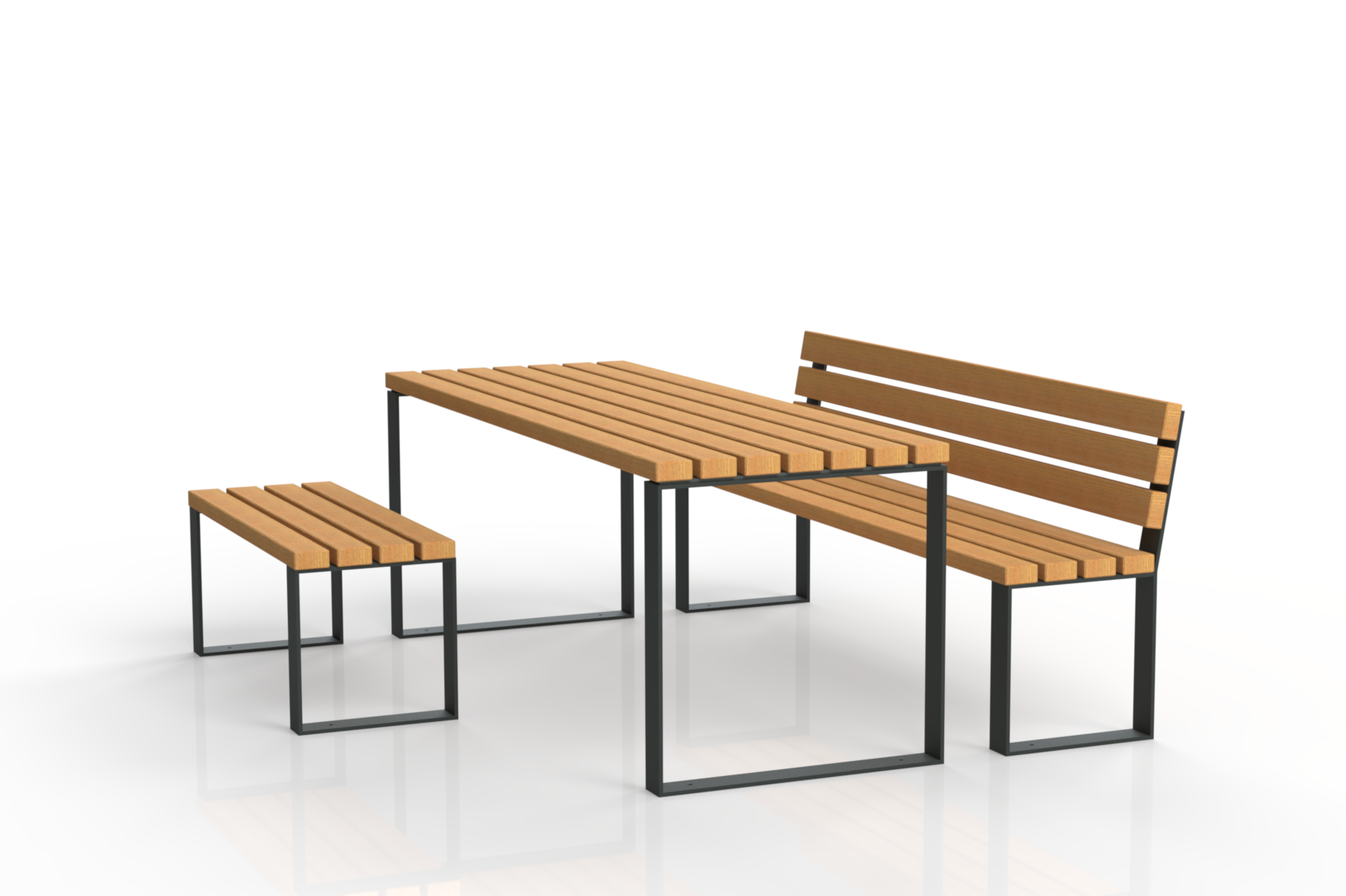 Table bois et noir Nobilis avec bancs en bois pour aménagement extérieur