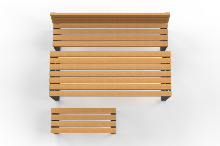 Table en bois et métal Nobilis avec différentes configurations de bancs, accessible aux chaises roulantes