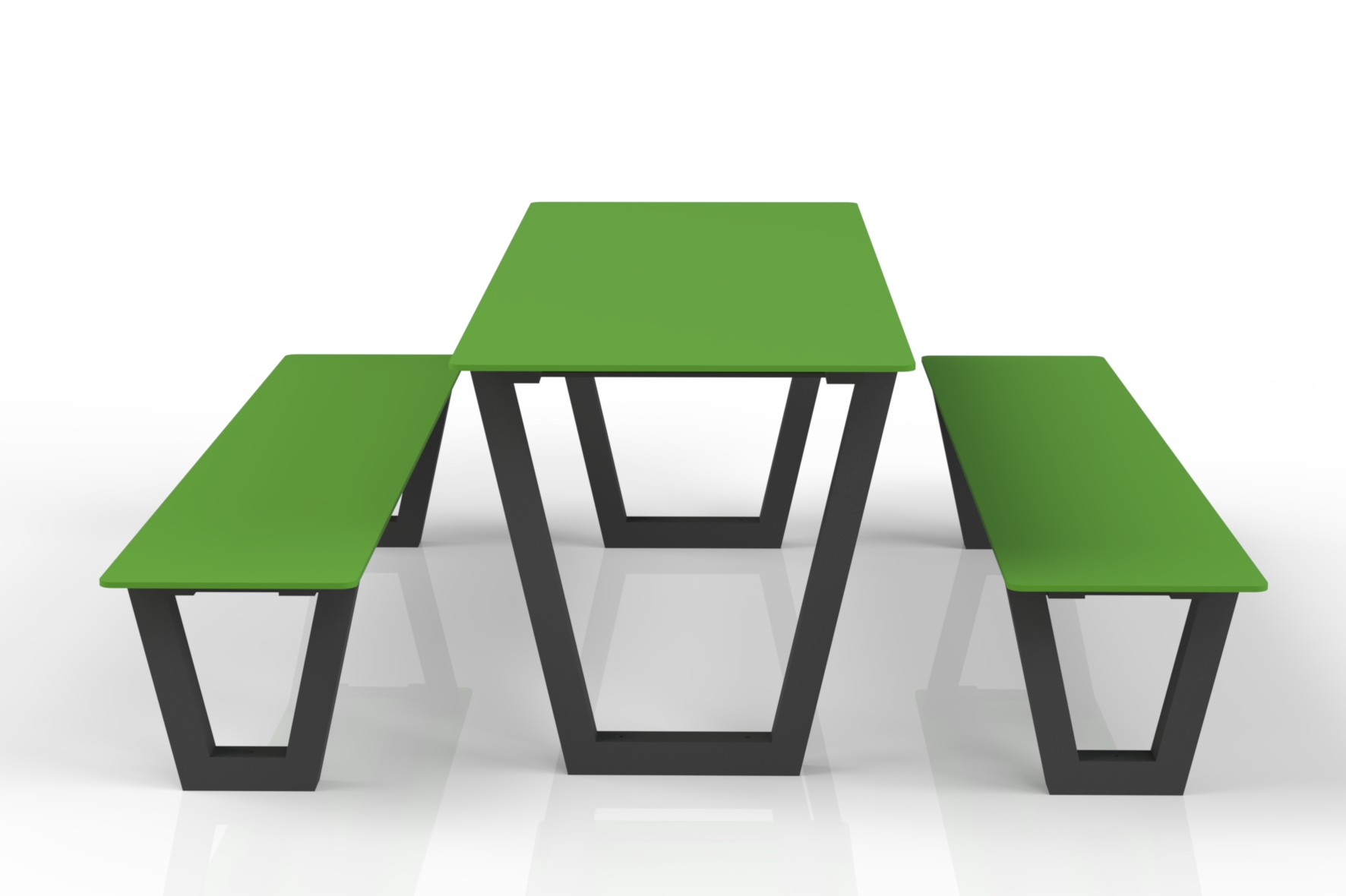 Table frigus HPL avec bancs vu de coté