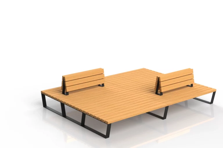 Banquette en bois Nobilis avec structure en métal et dossiers pour espaces extérieurs