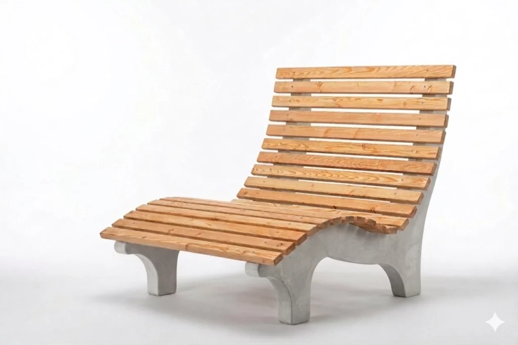 Liegebank Silva aus Holz und Betonfüßen