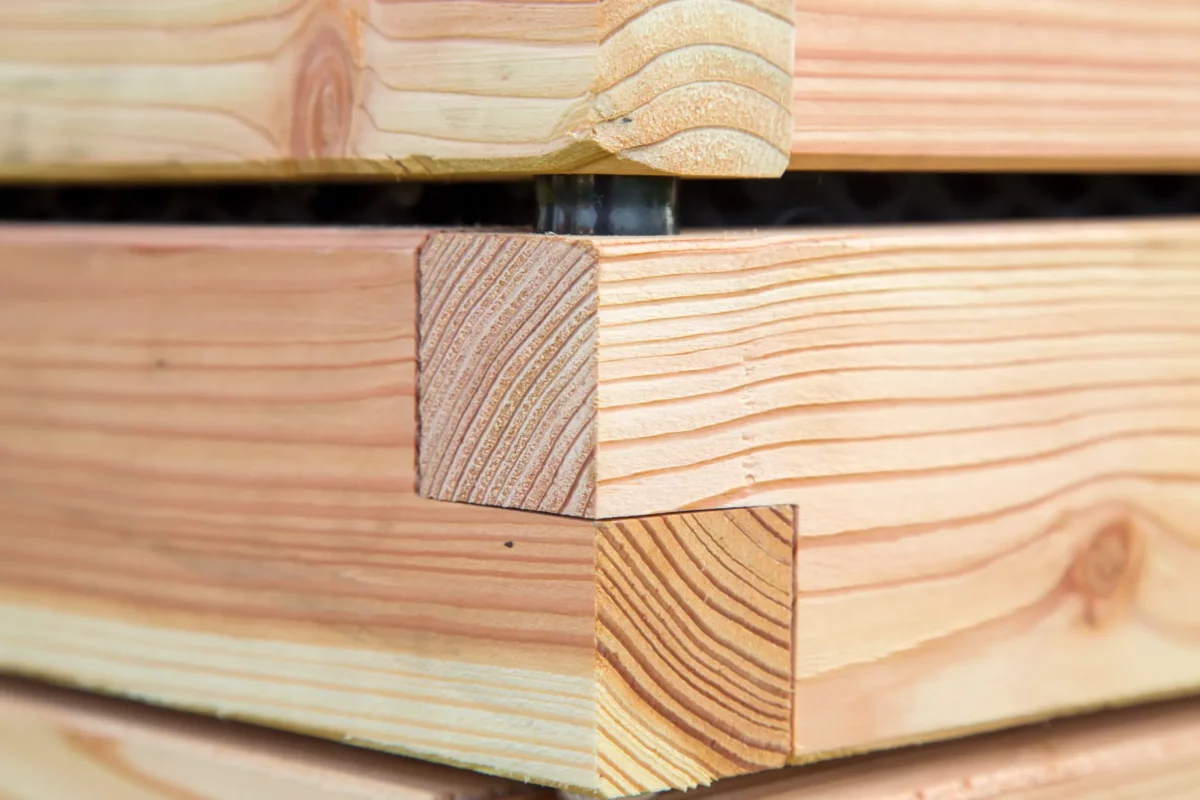 Hochbeet aus Lärchenholz steht in einem begrünten Garten