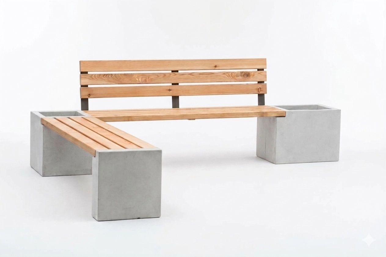 Outdoor-Eckbank aus Beton & Holz