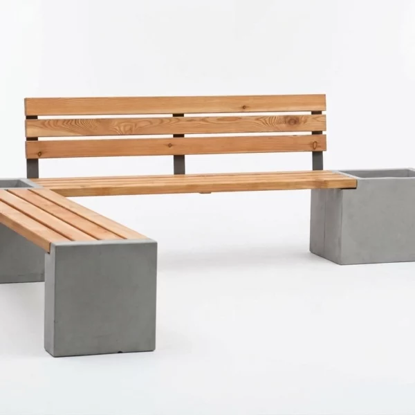 Eckbank Primus mit Betonfüßen und Pflanzkästen