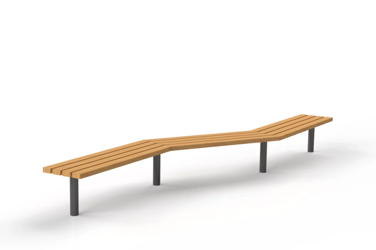 Lange Reihenbank Tibia mit Holzauflagen