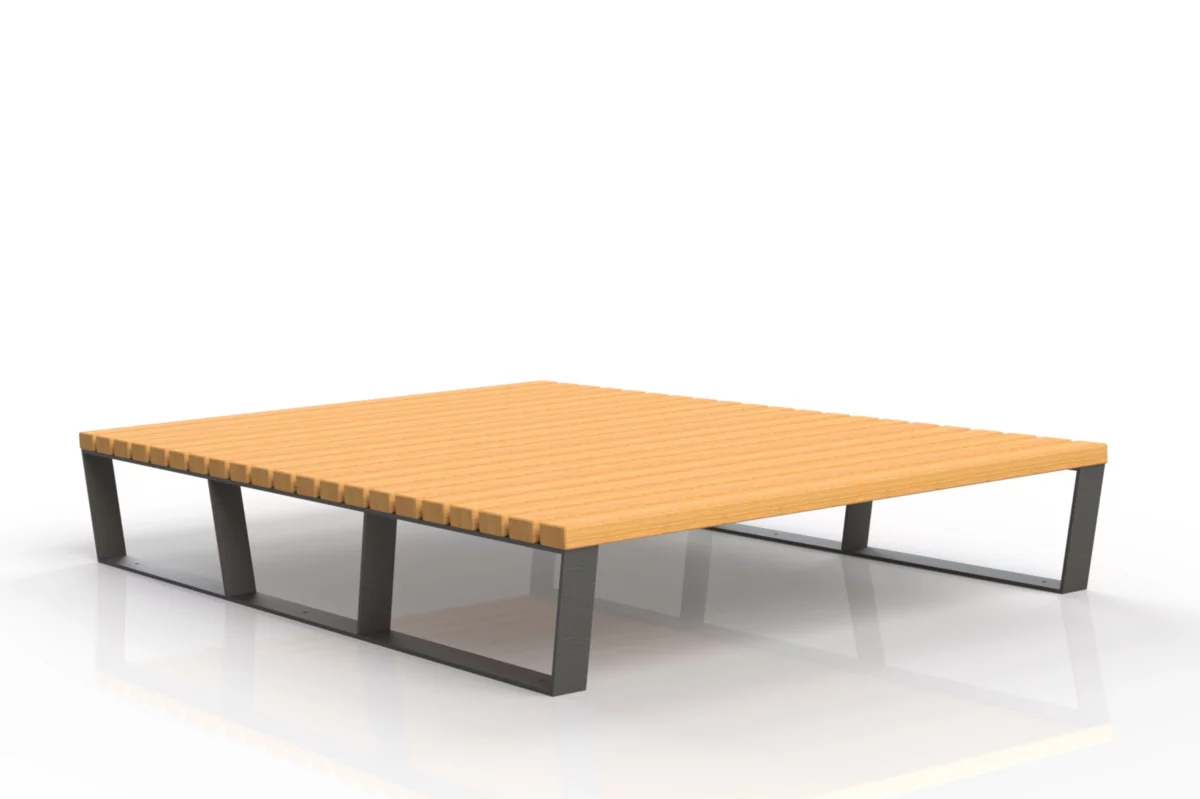Kleines Sitzpodest mit Stahlkonstruktion und Holzauflage