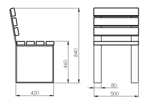 Skizze Front- und Seitenansicht der Hocker Nobilis