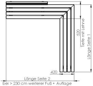Gartenbank Tibia Skizze: Draufsicht