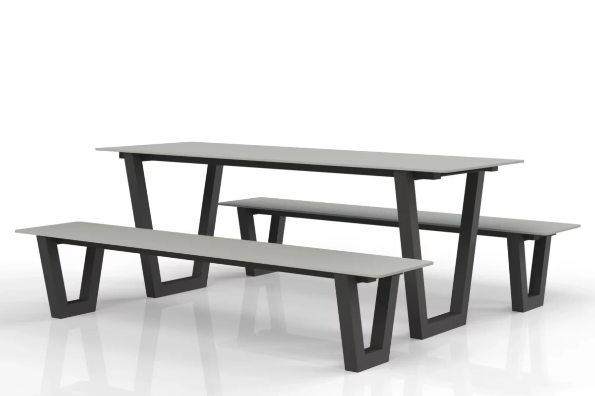 Outdoor-Tisch aus robustem Material, wetterfeste HPL-Gartentischplatte