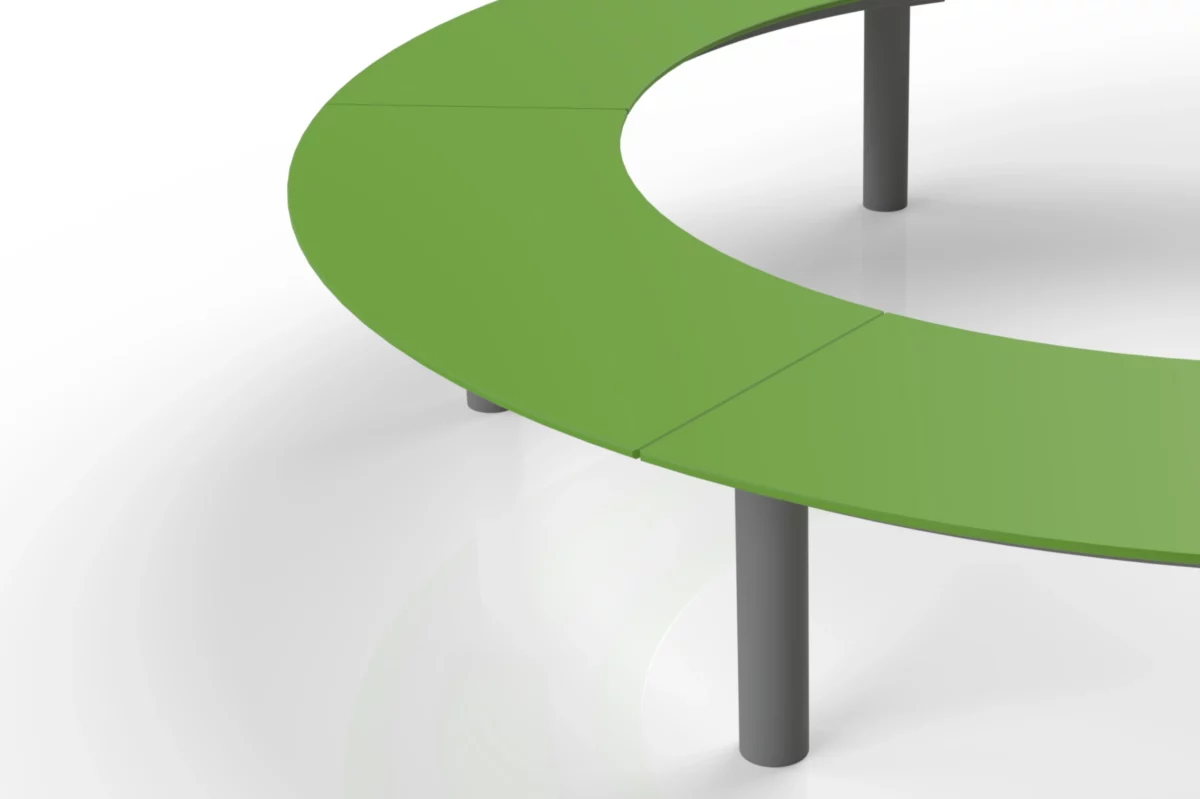 Detailaufnahme der HPL-Sitzfläche der Rundbank Tibia