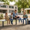 Rundbank Tibia HPL Sitzanlage für Schulhöfe und öffentliche Plätze