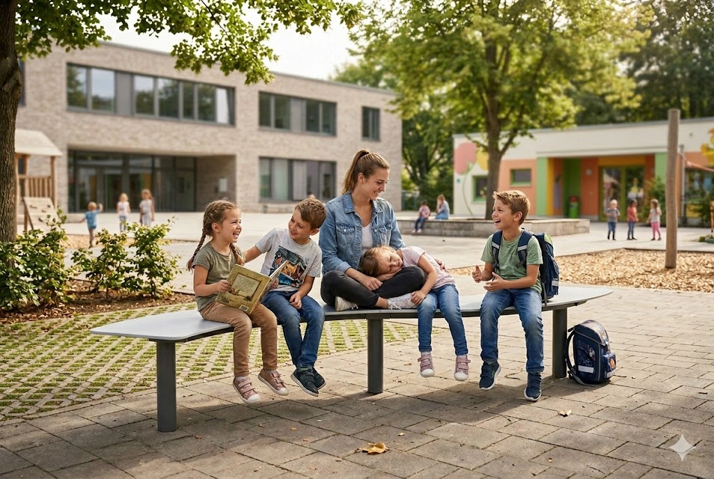 Rundbank Tibia HPL Sitzanlage für Schulhöfe und öffentliche Plätze