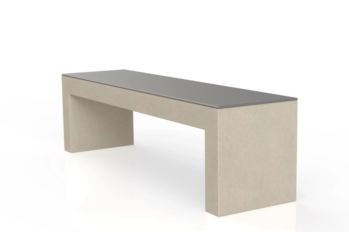 Moderne Betonbank mit HPL-Auflage in einer Parkanlage